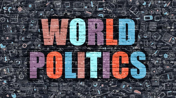 Multicolor wereldpolitiek op donkere Lamb. Doodle stijl. — Stockfoto