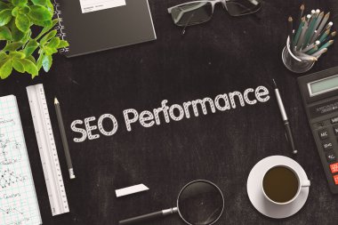 Seo performans ile siyah kara tahta. 3D render.