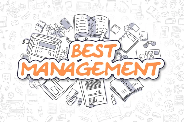 Best Management - Doodle Orange Text (en inglés). Concepto de negocio . —  Fotos de Stock