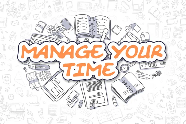 Gerencie seu tempo - Doodle Orange Text. Conceito de negócio . — Fotografia de Stock