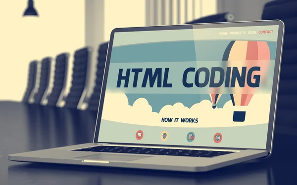 A céloldal HTML-kódolás koncepció laptop. 3D. — Stock Fotó