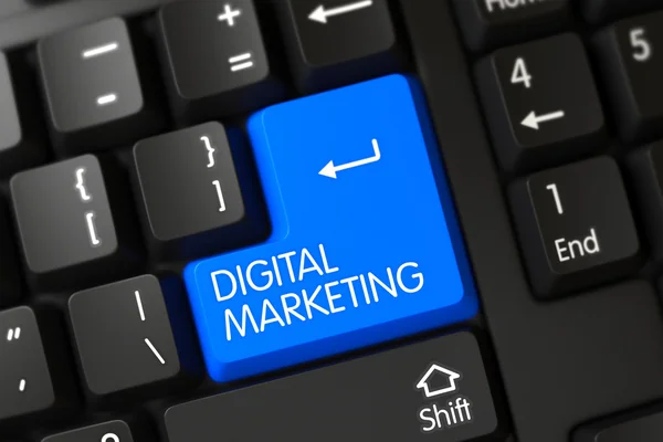 Digitale Marketing close-up van blauwe toetsenbord toetsenbord. 3D. — Stockfoto