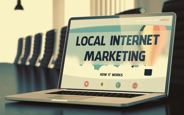 Lokales Internet Marketing auf Laptop im Konferenzraum. 3d. — Stockfoto