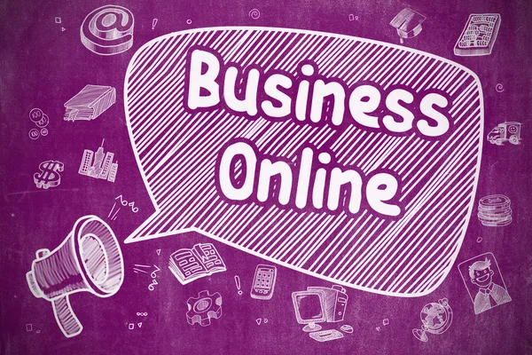 Business Online - Cartoon Illustration on Purple Chalkboard. — Stockfoto
