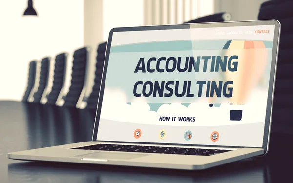 Accounting Consulting on Laptop in Conference Hall. 3D. — Stock fotografie