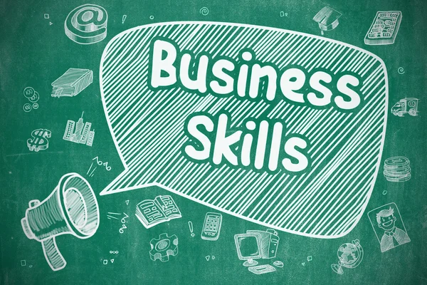 Business Skills - Doodle Illustration on Blue Chalkboard. — Stockfoto
