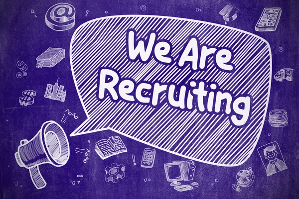 We Are Recruiting - Cartoon Illustration on Blue Chalkboard. — Stock Photo, Image