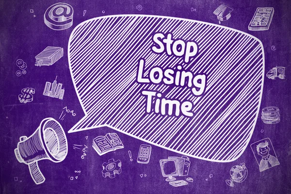 Stop Losing Time - Doodle Illustration on Purple Chalkboard. — Stock fotografie