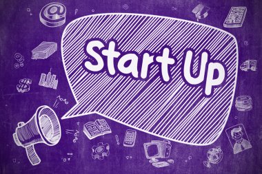 Start Up - mor kara tahta üzerinde illüstrasyon karikatür.