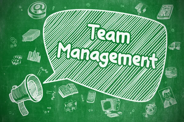 Team Management - Illustration de bande dessinée sur tableau vert . — Photo