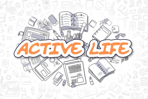 Aktywne życie - kreskówki pomarańczowy słowo. Koncepcja biznesowa. — Zdjęcie stockowe