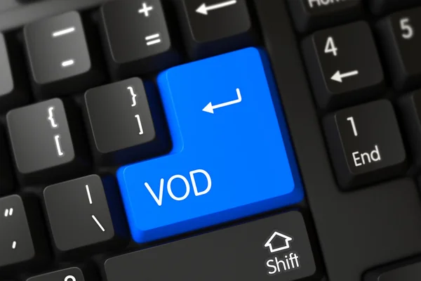 Blaue Vod-Taste auf der Tastatur. 3d. — Stockfoto