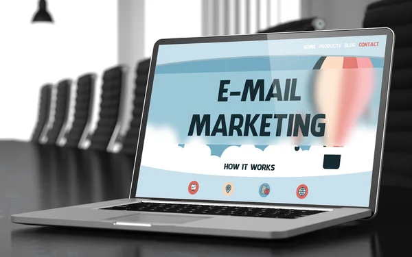 E-Mail-Marketing auf dem Laptop im Konferenzsaal. 3d. — Stockfoto