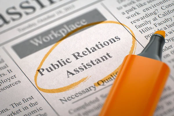 Now Hiring Public Relations Assistant. 3D. — Stock Photo, Image