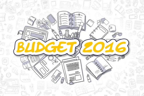 Begroting 2016 - Doodle geel Word. Bedrijfsconcept. — Stockfoto