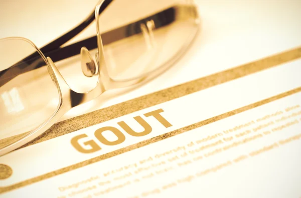 Gout: Diagnosis Tercetak di Latar Belakang Merah. Ilustrasi 3D . — Stok Foto