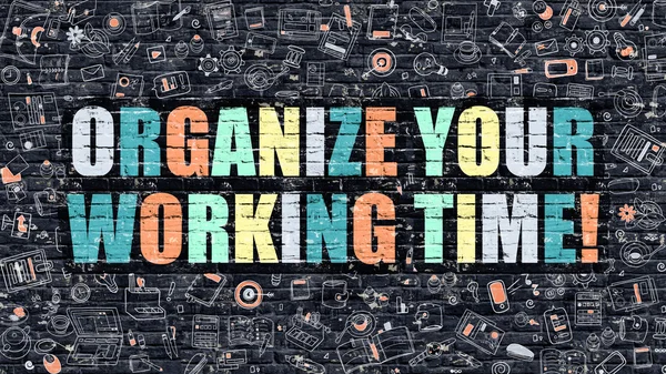 Organisez votre temps de travail sur un mur de briques sombres . — Photo