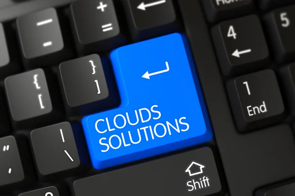 Clouds Solutions Primo piano della tastiera blu. 3D . — Foto Stock