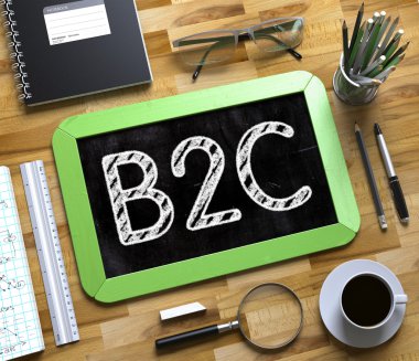 B2c - metin küçük kara tahta üzerinde. 3D.