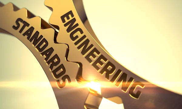 Engineering normen Concept. Gouden tandwielen. 3D. — Stockfoto