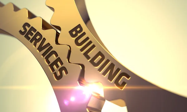 Building Services koncept. Gyllene Cog Gears. 3D. — Stockfoto