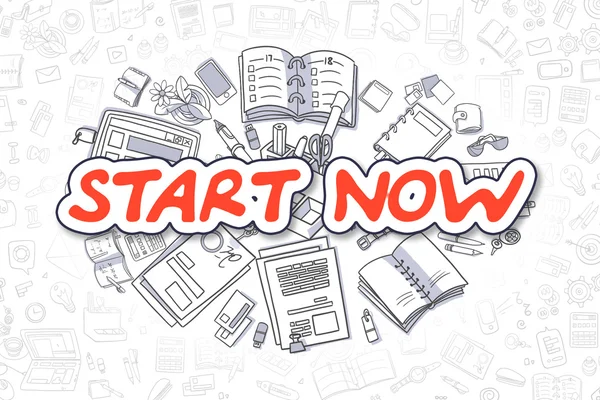 Start Now - Cartoon Red Text. Business Concept.