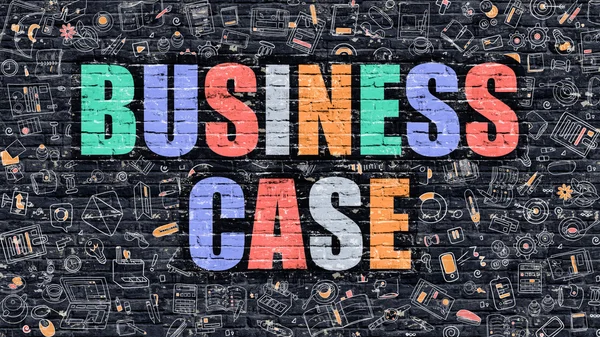 Multicolor Business Case on Dark Brickwall. Doodle Style. — Stock Photo, Image