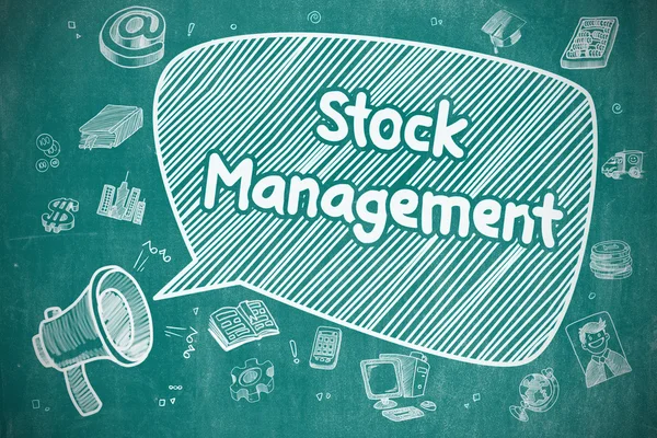 Stock Management - Cartoon Illustration on Blue Chalkboard.