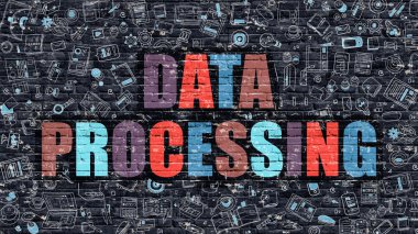 Çok renkli veri işleme karanlık Brickwall üzerinde. Doodle stili.