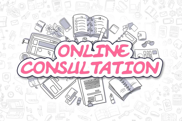 Konsultacje online - Doodle Magenta słowo. Koncepcja biznesowa. — Zdjęcie stockowe