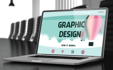 Grafik tasarım laptop konferans salonunda. 3D.