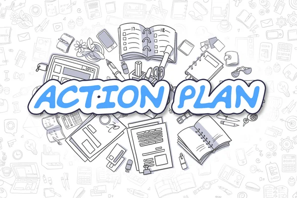 Plan d'action - Cartoon Blue Word. Concept d'entreprise . — Photo