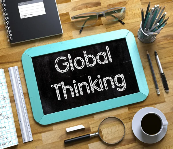 Global Thinking on Small Chalkboard. 3D. — Stock Photo, Image