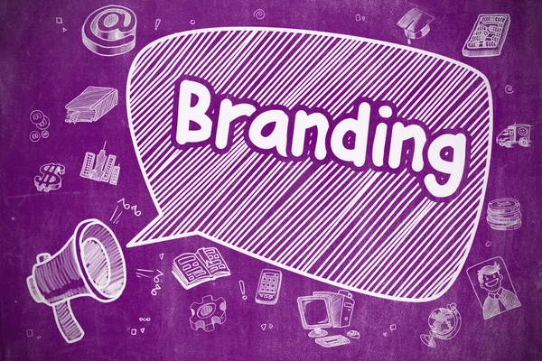 Branding - Cartoon-Illustration auf lila Kreide. — Stockfoto