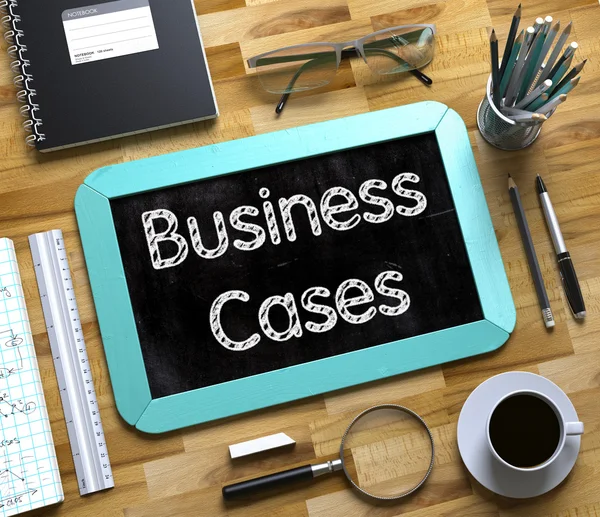 Business Cases - tekst op kleine schoolbord. 3D. — Stockfoto