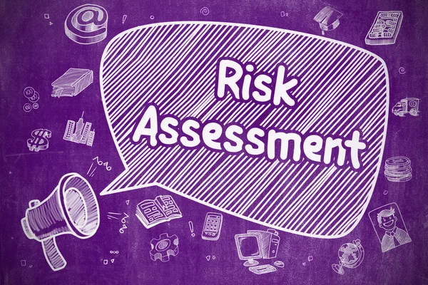 Risico-evaluatie - Cartoon afbeelding op paarse schoolbord. — Stockfoto
