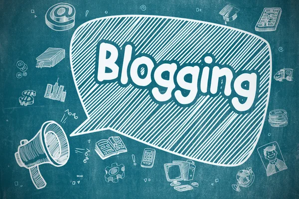 Blogging - ilustração dos desenhos animados no Chalkboard azul . — Fotografia de Stock