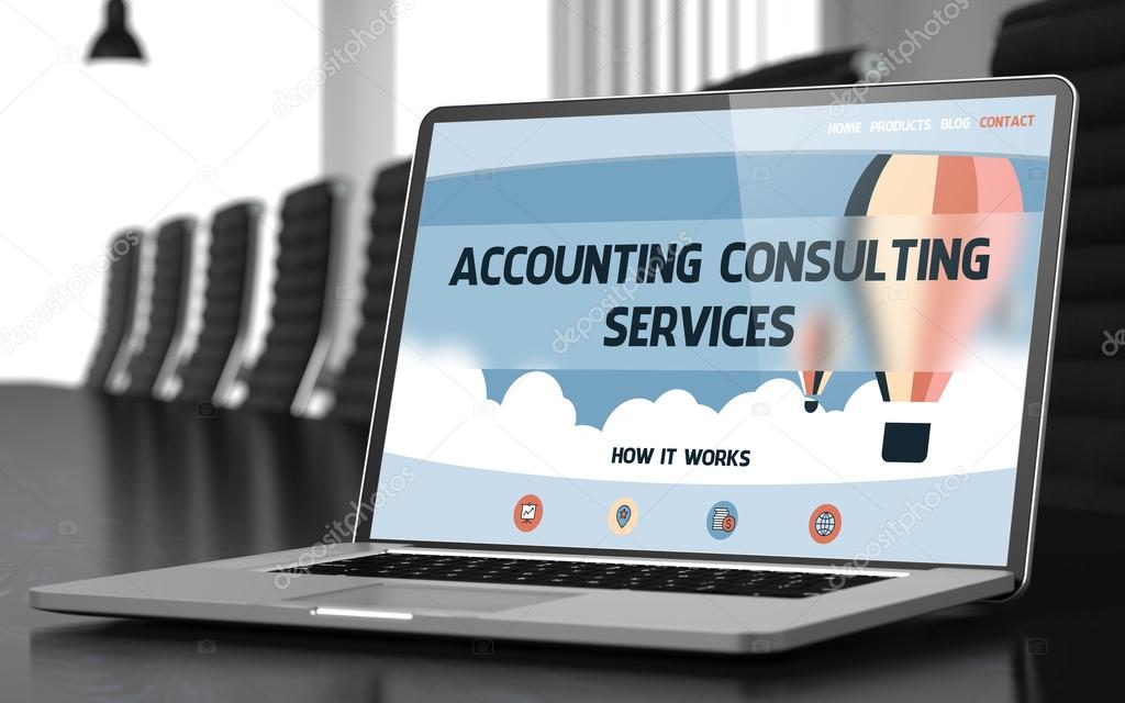 Accounting Consulting Services on Laptop in Meeting Room. 3D.