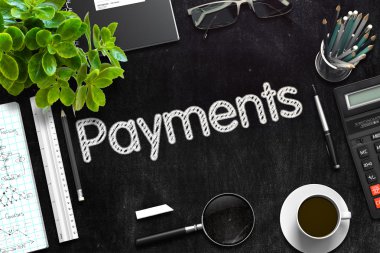 Ödemeler ile siyah kara tahta. 3D render.