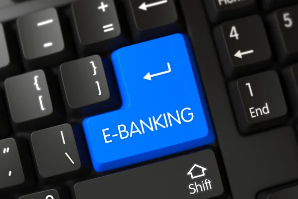 Klávesnice s modrým tlačítkem - E-bankovnictví. 3D. — Stock fotografie