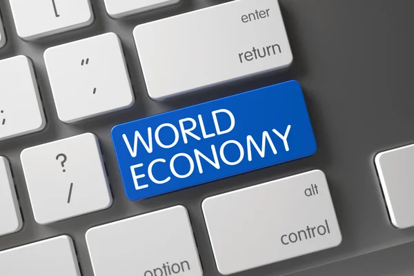 Mavi Dünya Ekonomi anahtar üstünde klavye. 3D. — Stok fotoğraf