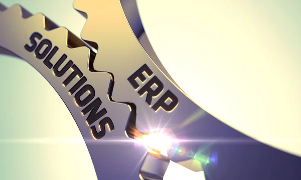 Rotelle dorate con ERP Solutions Concept. 3D . — Foto Stock