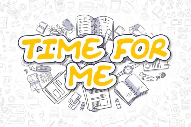 Zaman benim için - sarı yazıt karikatür. İş kavramı.