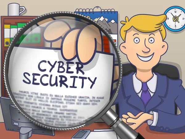 Cybersicherheit durch Linse. Doodle-Design. — Stockfoto