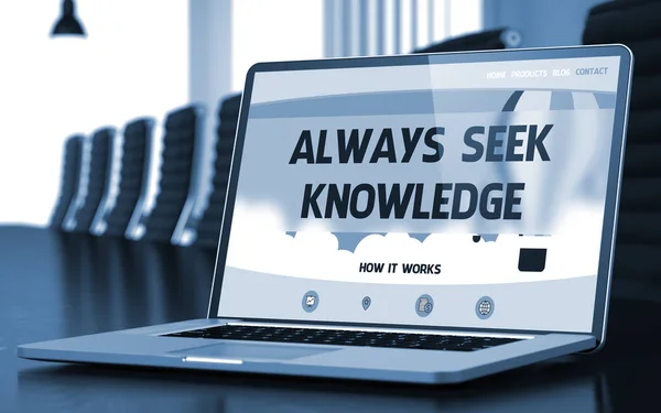 Siempre busque el conocimiento - en la pantalla del ordenador portátil. Primer plano. 3D . —  Fotos de Stock
