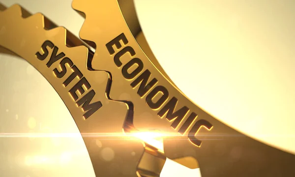 Economisch systeemconcept. Gouden Gears. 3D. — Stockfoto