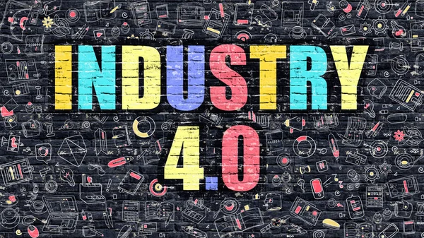Industry 4.0 on Dark Brick Wall. — Stock Photo, Image