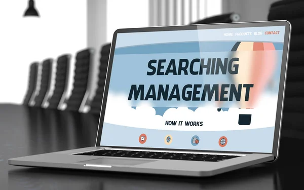 Suchen Management auf Laptop im Konferenzsaal. 3d. — Stockfoto