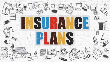 Sigorta planları kavramı. Beyaz Brickwall üzerinde çok renkli.