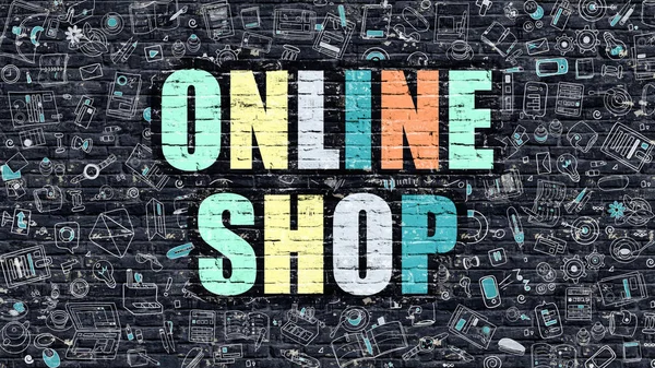 Online Shop konsepti ile Doodle tasarım simgeler.